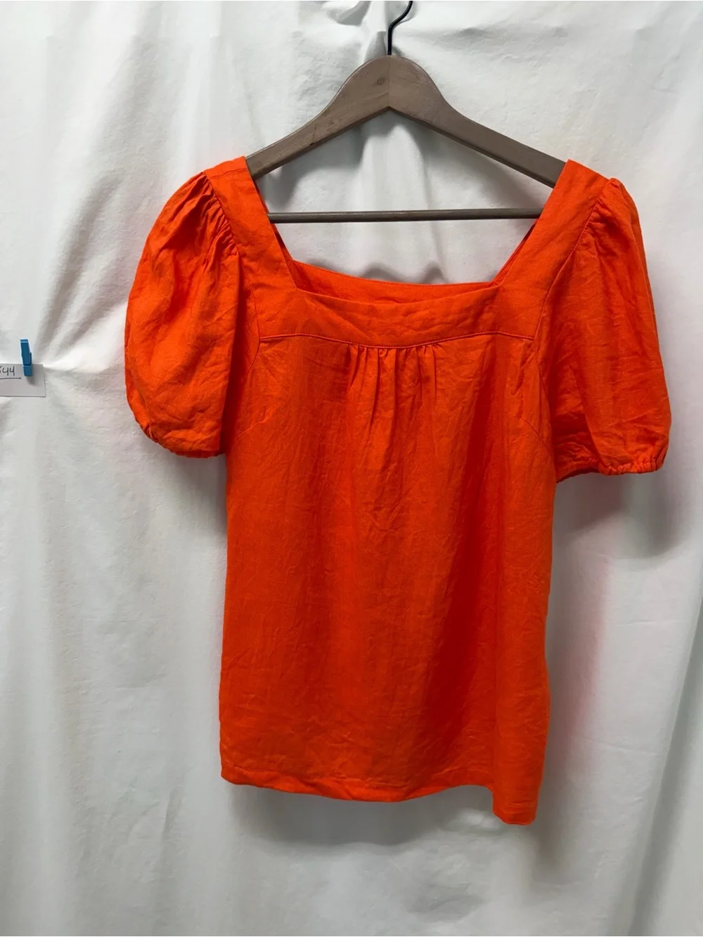 Boden linen Square Neck Puff Sleeve Top - Bright Orange